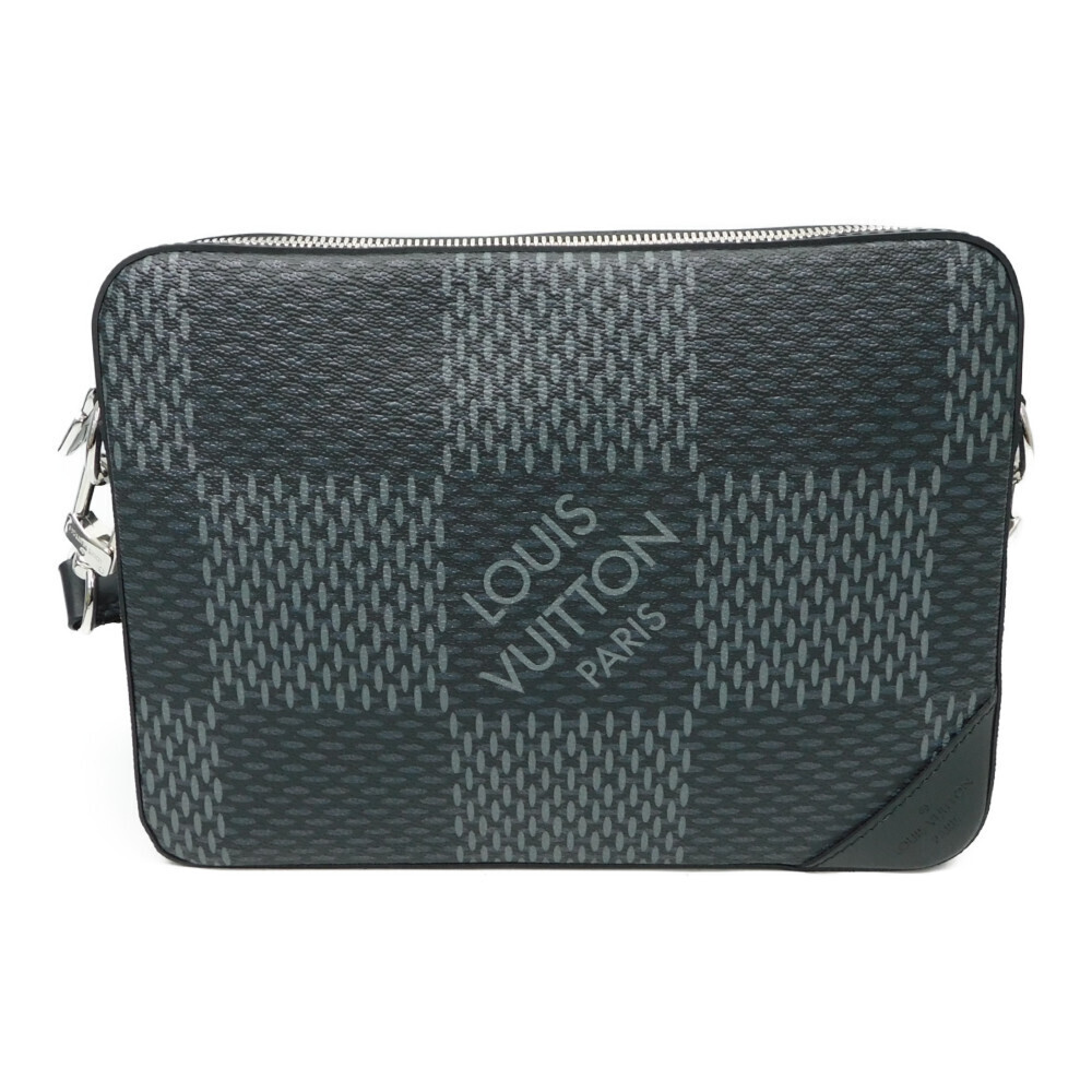 Louis Vuitton Black Case Messenger Trio Gray Pouch Shoulder Damier Coin Black